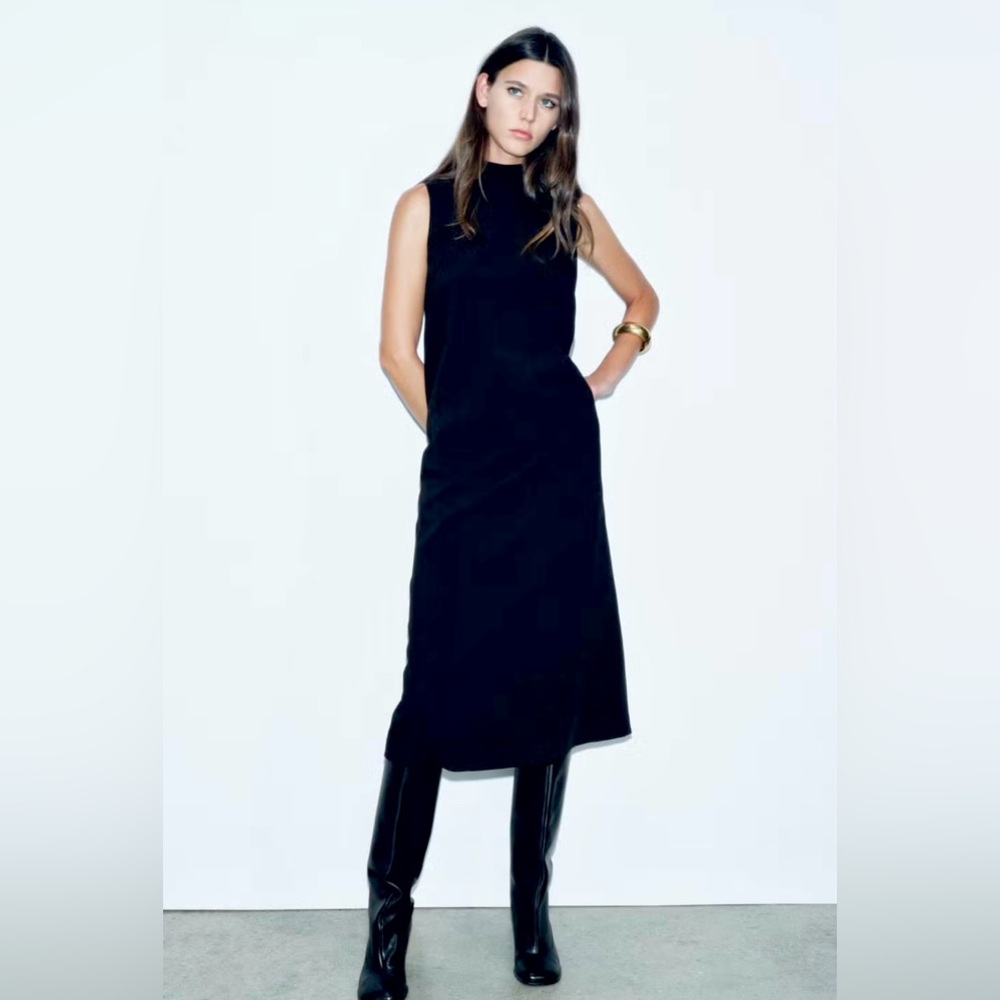 Zara NWT Black Sleeveless elegant Midi Dress